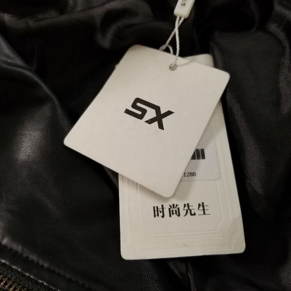 SX Womens Motorcycle Jacket Size XS Black Studded Faux Leather Full Zip Pockets - Picture 5 of 9